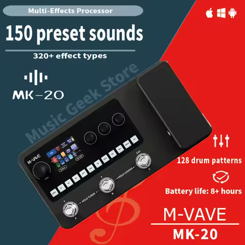 M-VAVE MK-20 Multi-Effects Processor for Guitar and Bass with Drum Machine, Looper, Tuner, Amp Simul