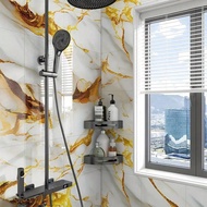 8PCS 11.81in*11.81in 0.7㎡ Shiny Yellow Marble Pattern Ceramic Tile Wall Stickers, Waterproof, Moistu