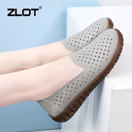 >NB 【ZLOT】Kasut Perempuan Summer Women Casual Shoes Leather Breathable Slip-on Flat Loafers Ladies D