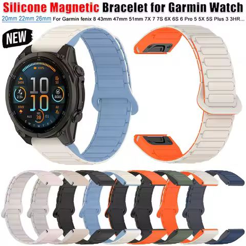 Silicone Magnetic Band for Garmin fenix 8 43 47 51mm 7X 7 7S 5X 5S 6 6X 6S Plus 3HR Quick Fit 20mm 2
