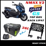 (Yamaha NMAX V2 V3) GS 36L 48L 57L Top Box Motorcycle+GS Butterfly Adjustable Rack Lipat Besi Motor