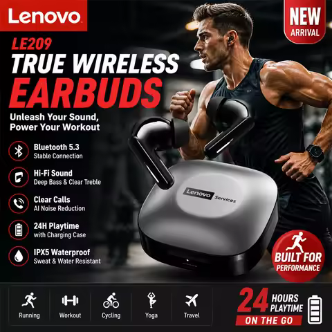 New Lenovo LE209 Wireless Bluetooth 6.0 Earphone Noise Reduction Sport HiFi Headphones Ultra Long En