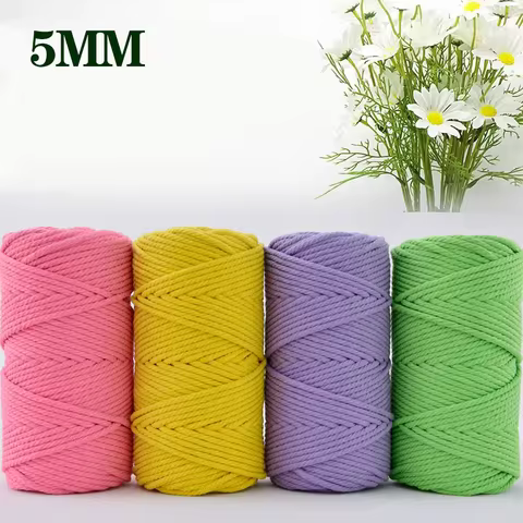 5mm Cotton Macrame Cord Colored Rope Thread Macrame Materials DIY Crafts Crochet String for Christma