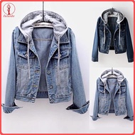 fulaide Women Long Sleeve Hooded Jacket Denim Buttons Closure Flap Pockets Jean Coat Streetwear