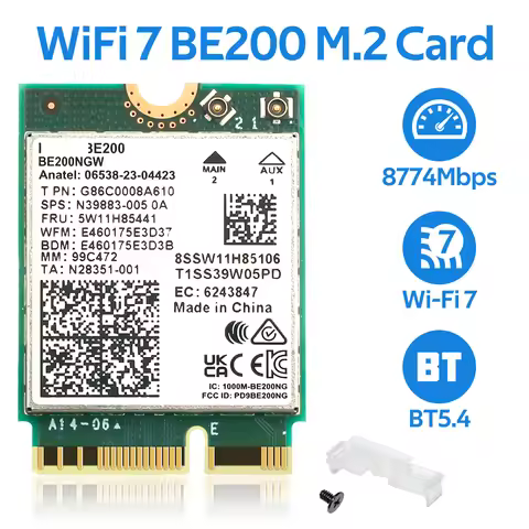 8774Mbps BE200 WiFi 7 M.2 Network Adapter Bluetooth 5.4 for Intel BE200NGW Wifi7 Card Tri Band 2.4/5