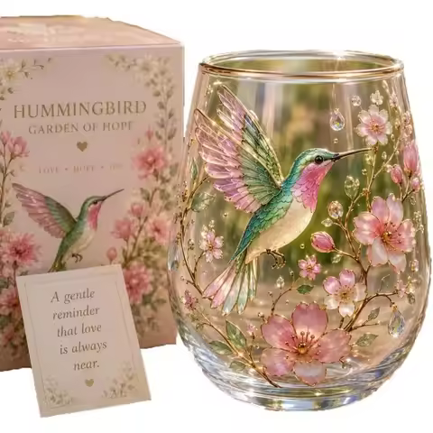 Limited Edition 2026 Garden Morning Bliss Glass Tea Cup, Hummingbird Floral Clear Embossed Glass Cup