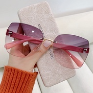 Sunglasses，New Ladies Sunglasses Fashion Rimless Beach Gradient Sunglasses Original Ladies Retro Sun