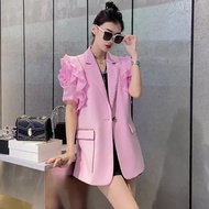 Niche Non-Collision Top Small Design Feeling Temperament Korean Version Short-Sleeved Pink Blazer Women Spring