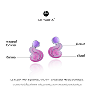 Le Tacha Pink Squirriel tail with Crescent Moon earrings ต่างหู เลอทาชา   เงินแท้ 925 โรเดียม พระจัน