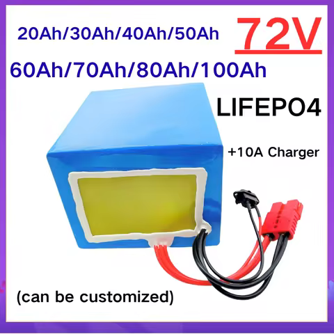 72V Lithium LiFePO4 Battery Pack with BMS 40Ah-100Ah Electric Bike Motorcycle Scooter Battery Charge