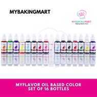 Mybakingmart | Myflavor Oil Soluble Color Set of 16 Bottles / Pewarna Makanan Berasaskan Minyak