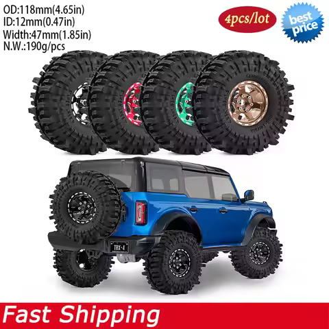 4PCS 1.9" Aluminium Alloy Beadlock Tires and Wheels For 1/10 Traxxas TRX4 TRX6 SCX10 II III 90046 RC