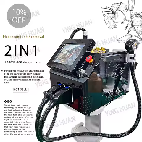 4000W 808 dioda Laser permanen Portabel 2 in 1 picosecond laser penghilang tato dan penghilang bulu 