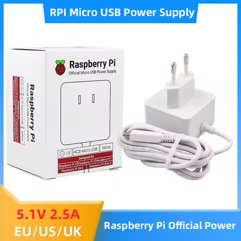 Raspberry Pi Official Power Supply 5.1V 2.5A 12.5W Micro USB Power Adapter 18AWG Cable for Raspberry