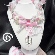 Mine Series Jewelry cos Collar y2k "Rabbit Cake" y2k Pink Candle Holder Bow Asian Culture Leather Ne