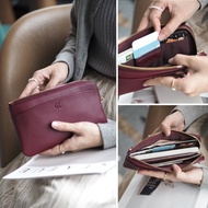 Doona (酒紅色)：長夾，拉鍊長夾，柔軟牛皮，極簡，深紅色