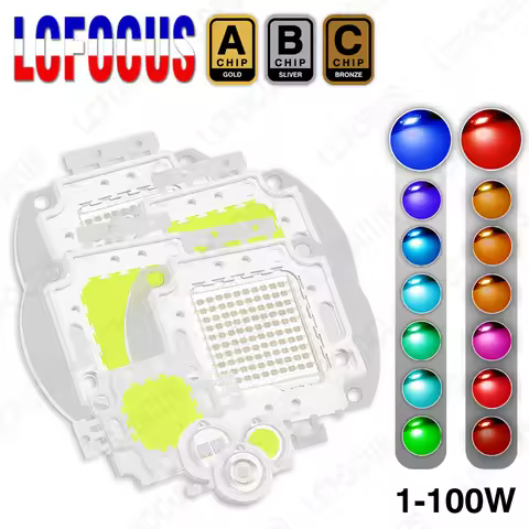 1W 3W 5W 10W 20W 30W 50W 100W LED Chip Red Green Blue Cyan Yellow Amber Orange 440nm 470nm 480nm 540