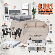 [COMBO] 8IN1 BEDROOM SET / LIVING ROOM SOFA TV CONSOLE DINING TABLE SET / Bedroom Set / Apartment Fu