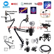 Paket Mic Condenser BM-8000 stand arm phone holder Podcast Recording by Blezzy store