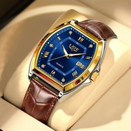 LIGE Men Fashion Square Watch Leather Business Watch Men For Gift