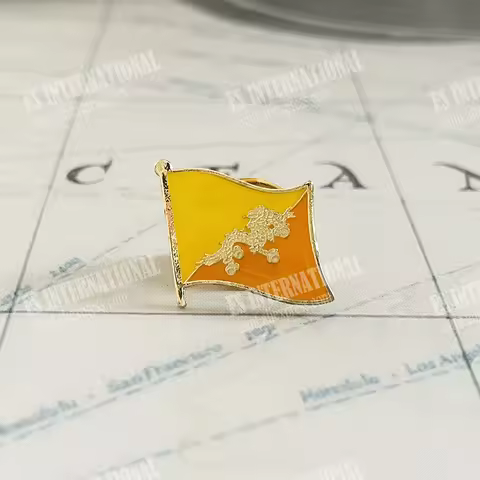 The Kingdom Of Bhutan National Flag Lapel Pins Crystal Epoxy Metal Enamel Badge Paint Brooch Souveni