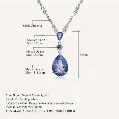 GEM'S BALLET 925 Sterling Silver Classic Jewelry 10.68C Natural Iolite Blue Mystic Quartz Pendant Ne