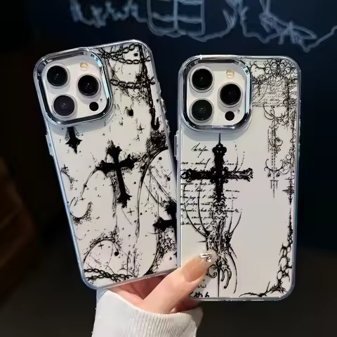 Cool dark gothic cross mark Plating Transparent Phone Case For Infinix Smart Note Tecno Camon Spark 