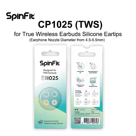 SpinFit CP1025 TWS Silicone Patented Ear Tips Designed for Ture Wireless Earbuds Fits Earphone MTW3 