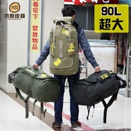 90L Oversized Canvas Strong Outdoor Mountaineering Travel Backpack Men Working Quilt Backpack Travel