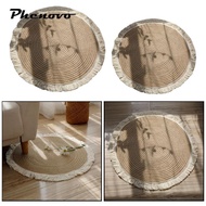 phenovo Jute Indoor Area Rug Tassel  Bohemian  Coffee Table Circle Throw Rug Floor Mat
