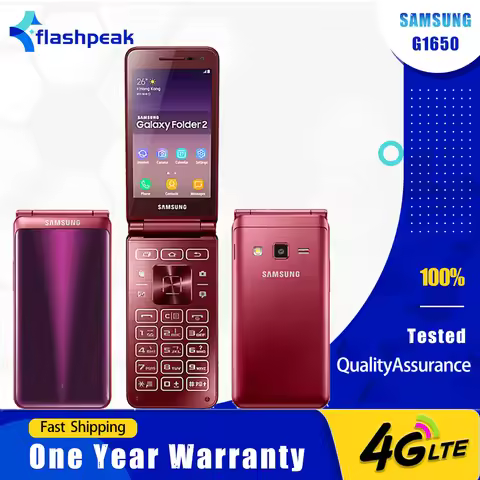 Original Samsung Galaxy Folder2 G1650 4G Mobile Phone 3.8'' Dual SIM 2GB RAM 16GB ROM Flip CellPhone