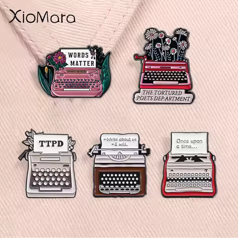 The Tortured Poets Department Enamel Pins Retro Fax Machine Classic Typewirter Brooches Lapel Backpa