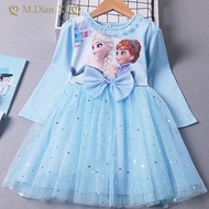 Kids Dresses for Girls Vestido Frozen Elsa Anna Princess Long Sleeve Dress Party Birthday Bow Tie Li