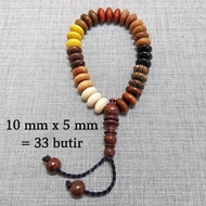 Tasbih 12 Jenis Campuran Teras Kayu Asli (Flat/Leper) 33 & 99 Butir / Handmade