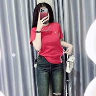 Áo Thun BORIP Dáng Ôm Nữ Mã B22 Form Dưới 60kg Cotton Mềm Co Dãn SỌC HÔNG THÊU LOVE