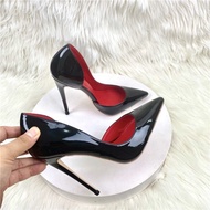 Large Size 44 Black 2025 Spring Autumn Side Empty Red Sole High Heels Pointed Toe Temperament Sexy P