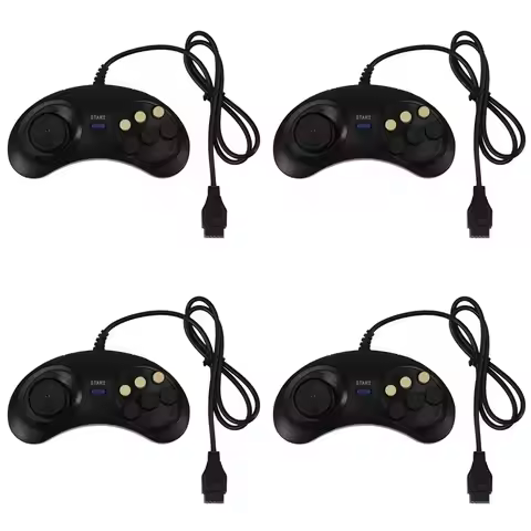 4X Classic Retro 6 Buttons Wired Handle Game Controller Gamepad Joystick Joypad For Sega Md2 Pc Mac