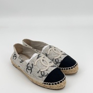 Chanel香奈兒 灰色滿logo漁夫鞋 36碼