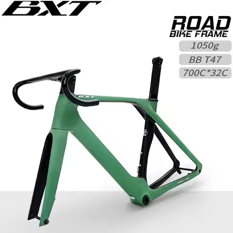 BXT Ultralight Carbon Road Bike Frame, Flat Mount Disc Brake 700C*32C Threaded T47 Internal Cable Bi