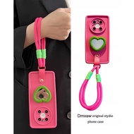 Makeup Mirror Stand Case For OPPO A95 A94 5G Reno 8 Pro+ 5Z 7 SE 4 SE A7 A12 A5S A12E A3S R17 R15 Hot Pink Silicone Case With Portable Lanyard Love Heart Mirror Holder