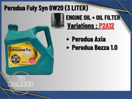 Perodua Fully Synthetic SAE 0W-20 Engine Oil (3L) With Variation ( With Oil Filter / Only Oil)