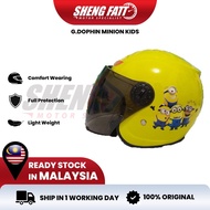 SHENG FATT Kids Minion Helmet Motor With Visor Topi Keledar Keselamatan Helmet Topi Open Face Helmet Motorcycle SIRIM