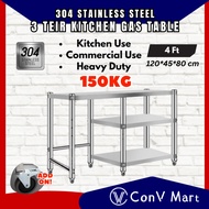 【4FT 120cm】3 Tier Stainless Steel Kitchen Gas Table Stove Rack Gas Cooking Table Multi Rak Dapur Mej