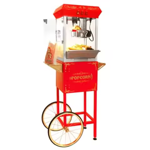 Movie Theater Style Vintage Popcorn Machine with 8oz Stainless Steel Kettle on Wheels - Red Makes up