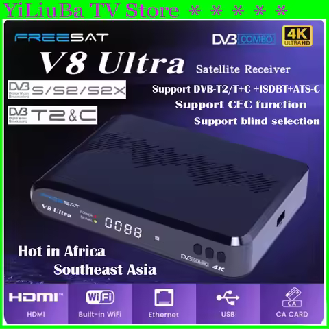 [Genuine] 2025 Newest FREESAT V8 Ultra Satellite Receiver DVB-S/S2/S2X DVB-T/T2/C 4K UHD Super funca