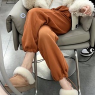 Lazy High Waist Loose Pants Women's 2023 Fleece-lined Thickened Caramel Slimming and Straight Drawstring Bundle Casual Pants Trendy Winter