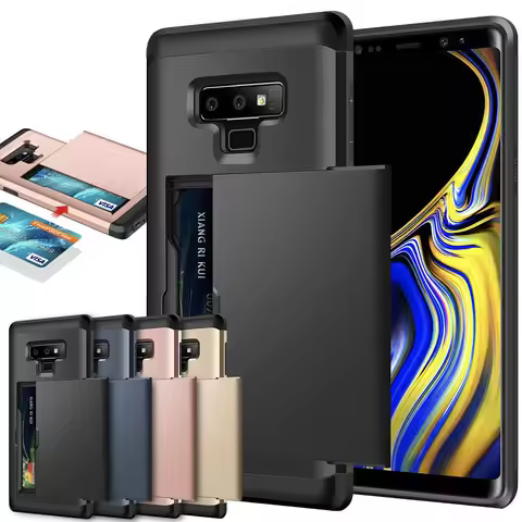 Business Cases For Samsung galaxy Note 9 8 Slide Armor Wallet Card Slots Cover for Samsung Note 9 S8