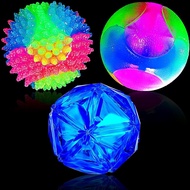 Sumind 3 Pcs Light Dog Ball Glow in The Dark Dog Ball LED Glowing Interactive Squeaky Spiky Interact
