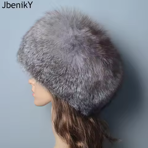 Fashion Real Fur Hats Winter Hats For Women Natural Fox Fur Beanies Real Fox Bomber Hat Fluffy Popul