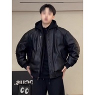 90 White Duck Down Couple Baseball Uniform Detachable Hooded Leather Down Jacket Warm D3911